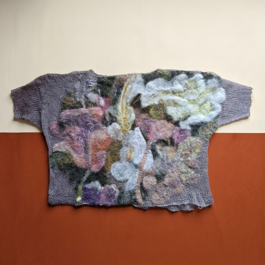 Sweter z kaszmiru z filcowanymi kwiatami