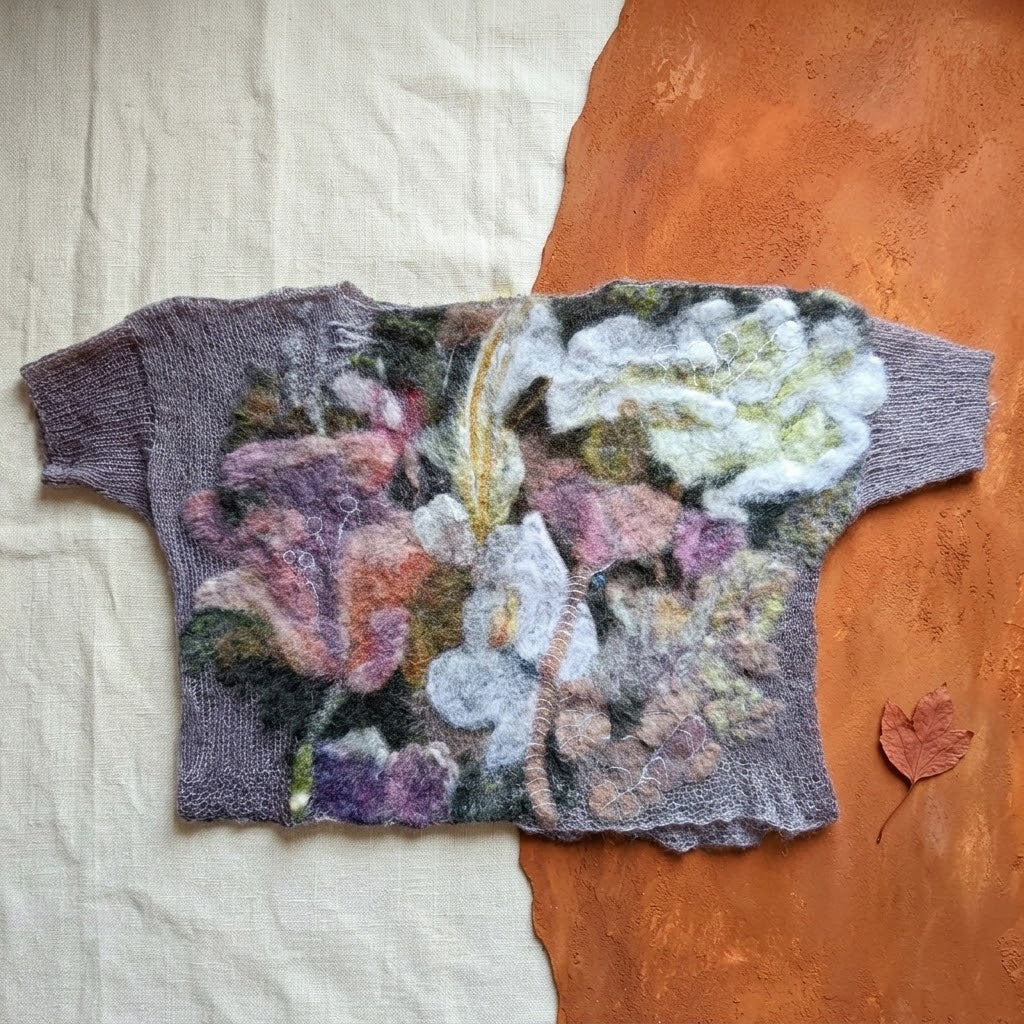 Sweter z kaszmiru z filcowanymi kwiatami