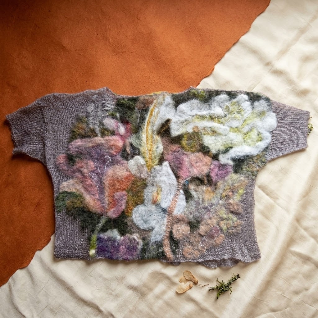 Sweter z kaszmiru z filcowanymi kwiatami