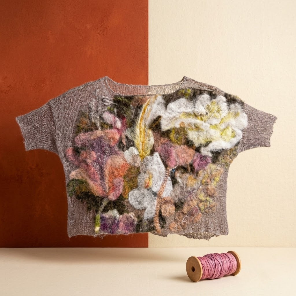 Sweter z kaszmiru z filcowanymi kwiatami